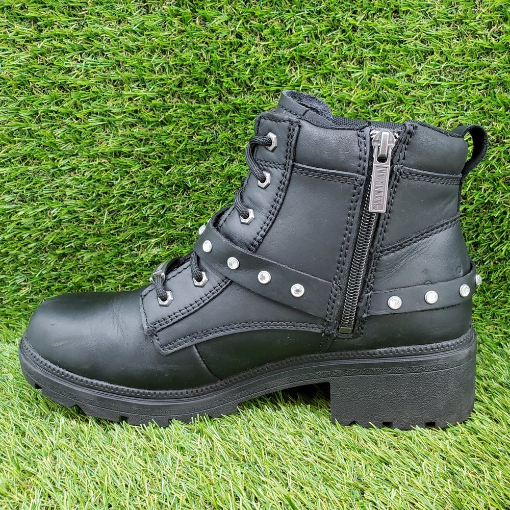 Harley-Davidson Tegan Glam SIZE 9 Women's Leather Motorcycle Boots Black Studded - Picture 5 of 9